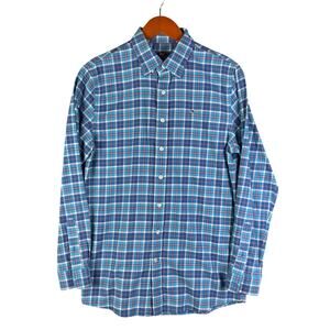 Vineyard Vines Whale Button Down Plaid Flannel Cotton Candy Blue Pink Kids XL 18